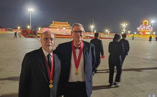 Professor Rodrigo Martins with Professor Rui Martins, vice-rector of the University of Macau, after the banquet at the forbidden city